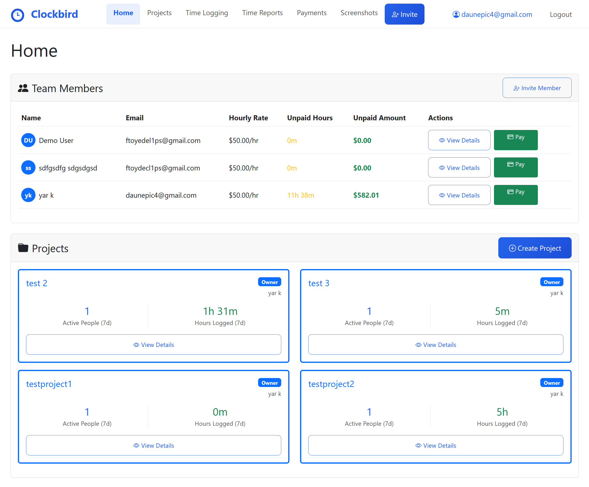 Clockbird Dashboard Screenshot